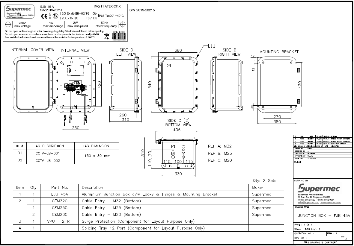 Autocad drawing EJB Junction Box 45 A